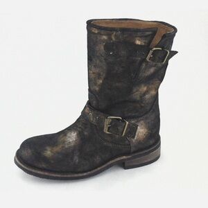 CoFi Leathers Ankle Boots Metallic Gold Bronze Black Combat Moto Womens US 8